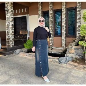 Rok Span Jeans Skirt Panjang Fuji Model Saku Depan
