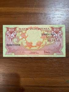 Uang Kertas 10 Rupiah 1959 Seri Bunga UNC Koleksi Kuno