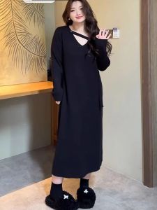 Plus Size Plus Size Ladies Stylish Slimming Slim Fit Knitting Dress Womens Winter Loose Long Sweater Dress Long Sleeves Bottoming Skirt