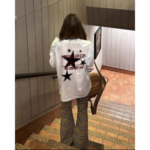 American Style Pure Cotton Long Sleeve T-Shirt Womens Loose Print Base Shirt Autumn Winter Sweet School Style Top