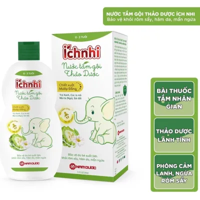 Nước tắm gội Thảo Dược Ích nhi - Nước tắm Ích Nhi chiết xuất từ khổ hoa phòng ngừa cảm lạnh. ngừa rôm sảy cho bé yêu suốt 24h