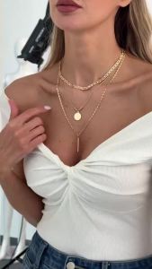 Ingemark 3Pcs/Set Creative Trendy Metal Round Pendant Necklace Women Vintage Irregular Adjustable Clavicle Chain Punk Jewelry