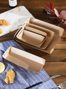 Disposable Brown Packing Paper Paper Food Tray Foldable White Card Tray Coated Oil-Proof Paper Box Fried Food Take out Box 10