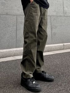 กางเกงทำงานลำลองสไตล์อเมริกันย้อนยุคสำหรับผู้ชาย กางเกงขายาวทรงตรงหลวมๆ สำหรับฤดูใบไม้ร่วง กางเกงขายาวทรงตรงสำหรับใส่ทำงาน