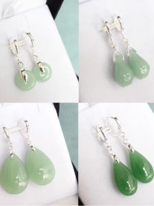 New Small Jade Earrings Pure Silver Allergy Free Elegant Fashion Jewelry Womens  out Design Safe Lock Pattern