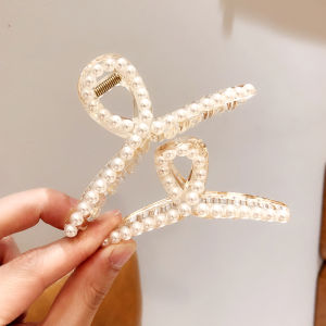 Grab Barrettes Womens Grip Large Size Korean Hairpin Barrettes Elegance Grab Elegant Pearl on the Back of the Head Bath Hair Claws Headdress Hairpin