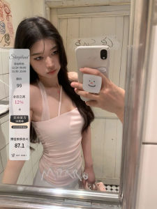 Sheepland Silk Lace Belted Halter Neck Tank Top Women Summer Slimming Sleeveless Top Thin Hanging Strap Vest Backless Style