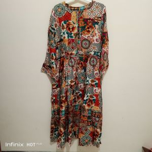 Gamis Dress Wanita Katun Rayon Maxy Motif Bangkok