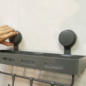 No Drill Suction Cup Bathroom Shelf Shower gel shampoo Storage Holder with drain Kitchen Organizer Rack with Towel Bar & Hooks Removable Bathroom Storage Rack