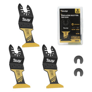 TOLESA 3PCS Titanium Oscillating Saw Blades Multi-Purpose Set for Metal Wood Bi-Metal Oscillating Saw Blades Clean Cut for Wood