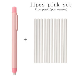 11Pcs/Set 4 Colors New Creative Pen Shape Press Type Pencil Eraser with White Replacement Core Writing Erase Stationery Supplies