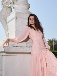 New Pink Lace Long Sleeve Elegant Mermaid Dress