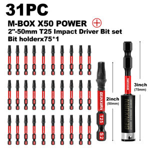 Geinxurn T25 Impact Tough Magnetic Screwdriver Bit Set #25 Torx Head Power Bits S2 Alloy Steel Star Bits with Storage M-Box