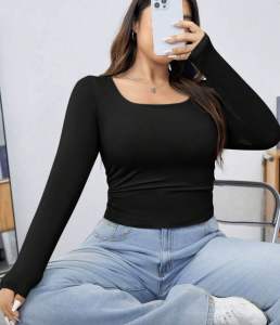 Plus Size Square Neck Long Sleeve Top - SQN LS