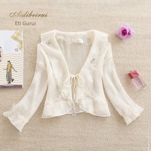 เสื้อคลุมชีฟองคลุมไหล่คู่กับกระโปรงสายเดี่ยวสำหรับผู้หญิงเสื้อตัวนอกสำหรับฤดูร้อนและฤดูใบไม้ร่วงเสื้อตัวเล็กลุคนางฟ้าสุดแมทช์ลุคง่ายเสื้อลูกไม้กันแดดคาร์ดิแกน