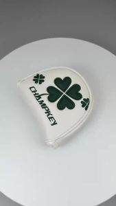 1pc Golf Clover Four Leaf Clover Pattern Putter Cover PU Leather Golf Mid Mallet Putter Club Head Cover with Magnetic Closure