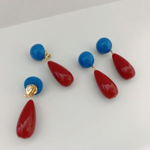 Red Wine Red Vintage Drop Earrings Womens Hong Kong Style Exaggerated Atmosphere New Year Red Color Block Water Drop Earrings