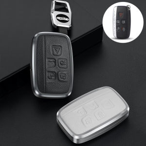 Aluminium Alloy Genuine Leather Car Key Cover Case Shell Chain For Land Rover Range Rover Evoque Sport Velar Defender Jaguar XE XF XJ XK EPace Smart Remote Fob Holder Protector Keychain