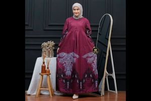 Gamis Batik Modern Terbaru Model Pesta Mewah Elegan Baju Batik Wanita Muslimah Pekalongan Jumbo D8