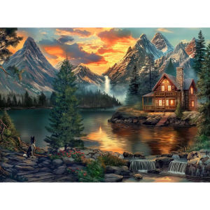 500/1000/1200/2000 Pieces Adult Mountain Cabin by a Lake Jigsaw Puzzle Stress Relief Entertainment Toys Landscape Puzzles Gift