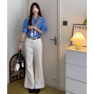 High Waist Wide Leg Jeans Womens Spring Autumn Light Beige Loose Flared Pants Straight Cut Floor Length Not Leg Tightening
