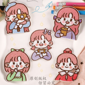 Cute Girl Cartoon Anime Character Embroidery Patch Self-Adhesive Decorative Sticker for Childrens Clothes And Pants DIY Sewing