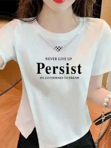 Summer New Womens Slim Fit Short Sleeve T-Shirt Asymmetrical Slit Design Commute Korean Style Creative Pattern Thinming Small Size