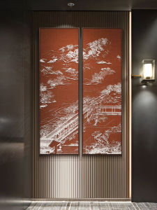 New Chinese Style Hotel Sample Room Soft Decoration Corridor Passage Relief Texture Double-Link Hanging Painting Entrance Decorative Artwork