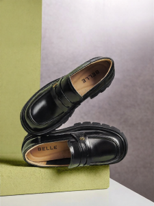 Belle | New Black Leather Loafers Deep Cut Single Shoes