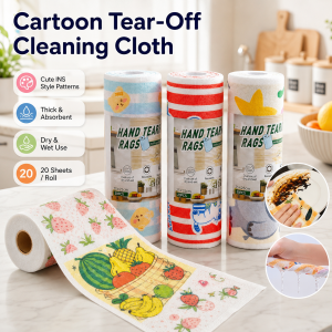 20Pcs/roll Cartoon INS Style Disposable Cleaning Cloth Roll Thickened Absorbent Kitchen Dish Towel Hand Tear Rag for Home