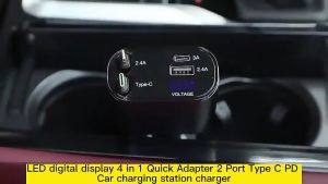 car charger fast charging socket outlet car charging port connector 12v to 24v retractable with voltmeter 4 in 1 type c cable for truck iphone cellphone heavy duty bluetooth usb android lightning inverter 120W car flash charger universal cars accessories