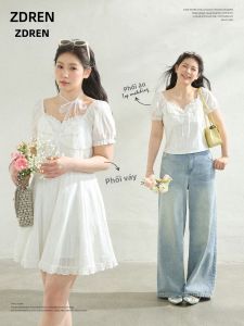 ZHANGDAREN | Bộ Đồ Nữ Dành Cho Người Mập Hè Thoáng Khí Cổ Vuông Ôm Sát