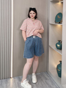 plus Size Womens Summer Denim Shorts High Waist Slimming Wide Leg Casual Split Thin Five-Quarter Pants Korean Style Commute