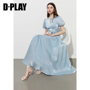 D-PLAY | Elegant Flowy Blue Dress Short Sleeve