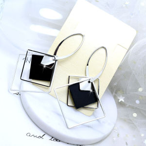 Trendy Long Titanium Steel Geometric Diamond Womens Earrings Fashionable Elegant Personality Hoop Studs Jewelry Accessories