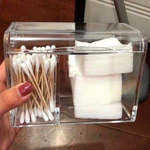 Crystal Acrylic Flip Cover Cotton Swab Box Cosmetic Lipstick Storage Organizer Unmade Cotton Rectangular Desktop Organizer