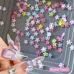 50/100Pcs 3D Colorful Flower Nail Charms Mixed-Size Resin Five-Petals Floral Nail Art Decoration DIY Spring Manicure Accessories