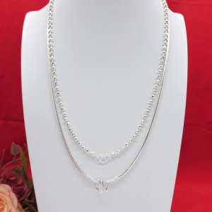 สร้อยคอเงิน คละลาย เม็ดจีบกระดูกงู ความยาว 24 นิ้ว ชุบเงิน ใส่อาบน้ำได้ ใส่ออกงานได้ ใส่ในชีวิตประจำวันได้ งานสวย พร้อมส่ง