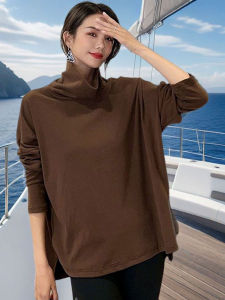 Loose High Collar Long Sleeve Thermal Velvet Womens T-shirt Large Size Thick Fashionable Base Shirt Autumn Winter Top