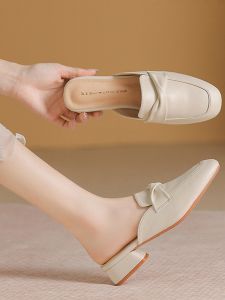 Low Heel Mule Slippers Women Summer Outdoor Wear New 2025 Popular European Style French Mule Sandals Slip-On Casual PU Material