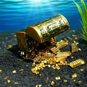 Mini pirate treasure chest gold coins and bars ornament fish tank landscaping aquarium miniature home holiday decoration