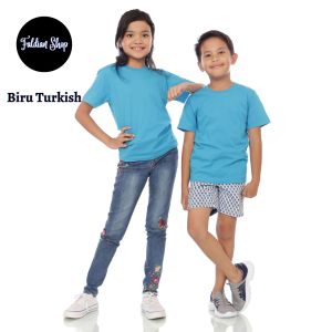 Kaos Polos Anak Oneck Lengan Pendek Bahan Katun Combed 30s Warna Biru Turkish