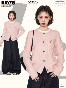 KBVVR | Pink Cable Cardigan Sweater Short Women Knitwear