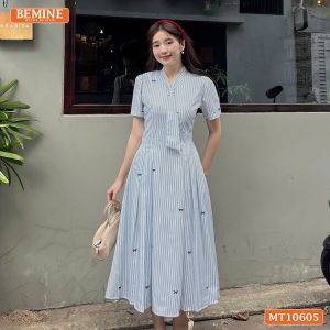 Đầm thiết kế BEMINE cổ tim có cavat may liền dáng chữ A phù hợp đi chơi-MT10605