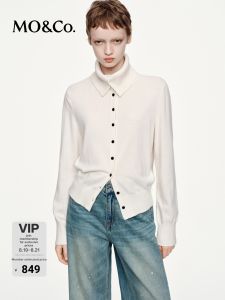 MO&Co. | Milk Wool Cashmere Knit Cardigan High Neck Short