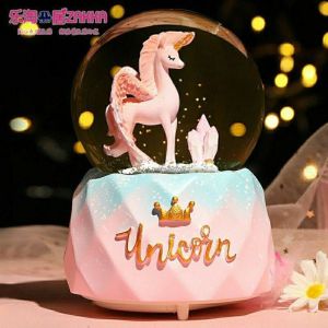 0022 VVV CASE Lampu Tidur Box Musik Snowball Music Box Unicorn Frozen