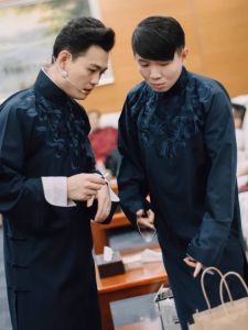 Comic Dialogue Clothes Unlined Long Gown New Chinese Style Republic of China Style Long Shirt Stand Collar Mens Vest Star Same Style Performance Costumes Embroidered Chinese Costume