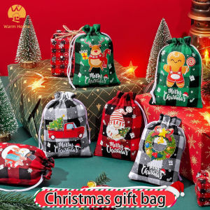 Christmas Bag Reusable Santa Claus Rope-drawing Pocket Handbag Cookie Candy Snack Gunny Children Gift Bag