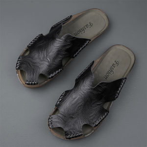 Mens Summer Special Large Size 45 Genuine Leather Outdoor Slippers Soft Bottom Lazy 48 Trendy 49 Beach Half Slippers