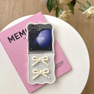 Shockproof Samsung Z Flip 7 6 5 4 3 3D Bow on Wavy Edge Design Case Cute Chic With Lanyard Bracelet Ultra-Thin Silicone Cover